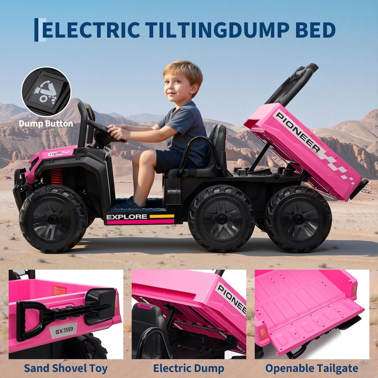 24V 4WD Kids Ride-on Dump Truck Remote Control 2-Seater with Dump Bed 3 Speed