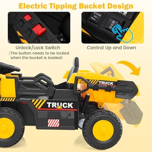 OLAKIDS Ride on Dump Truck, 12V Kids Electric Car Ride on Construction