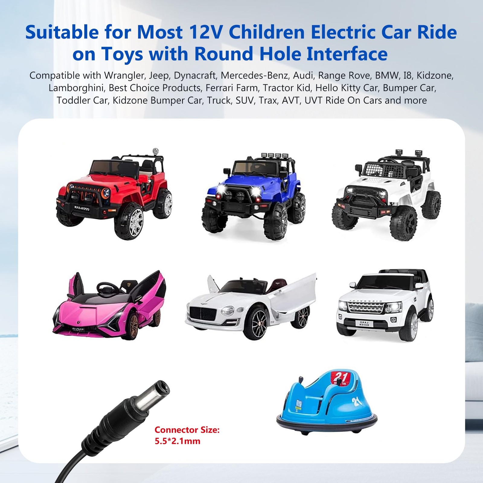 12V Battery Charger for Kids Ride On Toys, Electric Cars, Power Wheels, Motor…