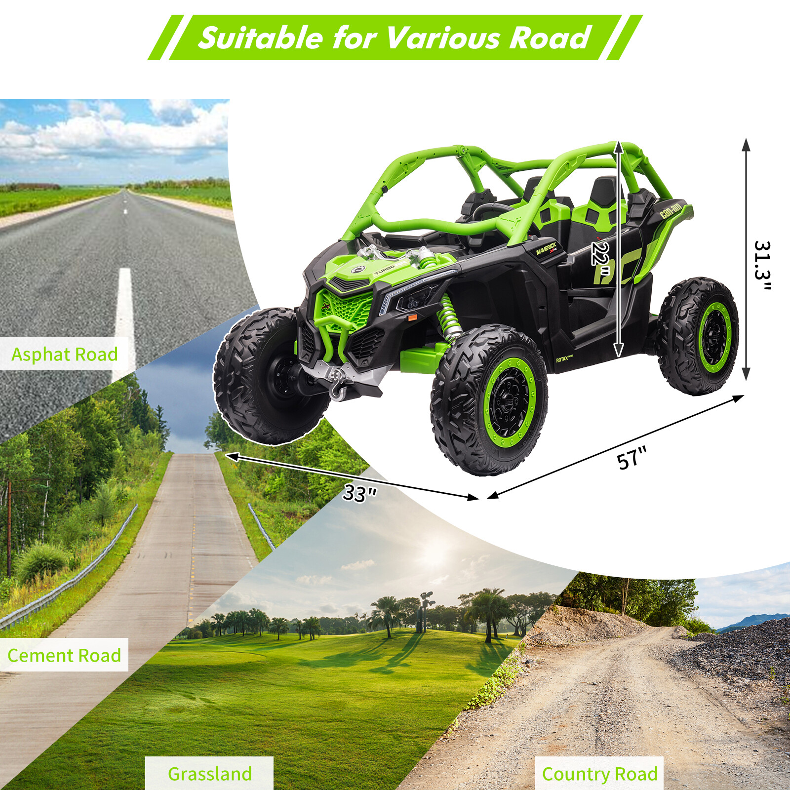 2 Seater Ride On UTV Car, Electric Off-Road Car, 4WD Kids Truck W/Remote Control