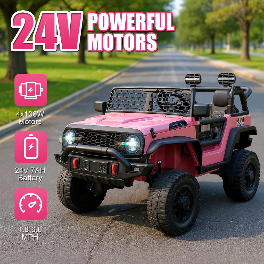 2 Seater Kids Ride On Car with Remote 20″ Spacious Seat 24V 4WD/2WD Switchable@