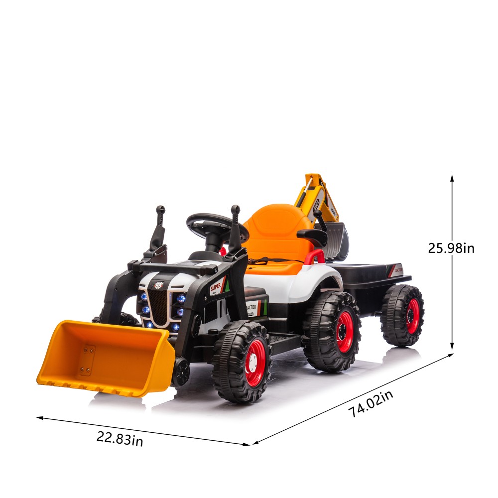 24V Kids Electric Tractor 4-in-1 Attachments Remote 3-Speed Music LED 3-8