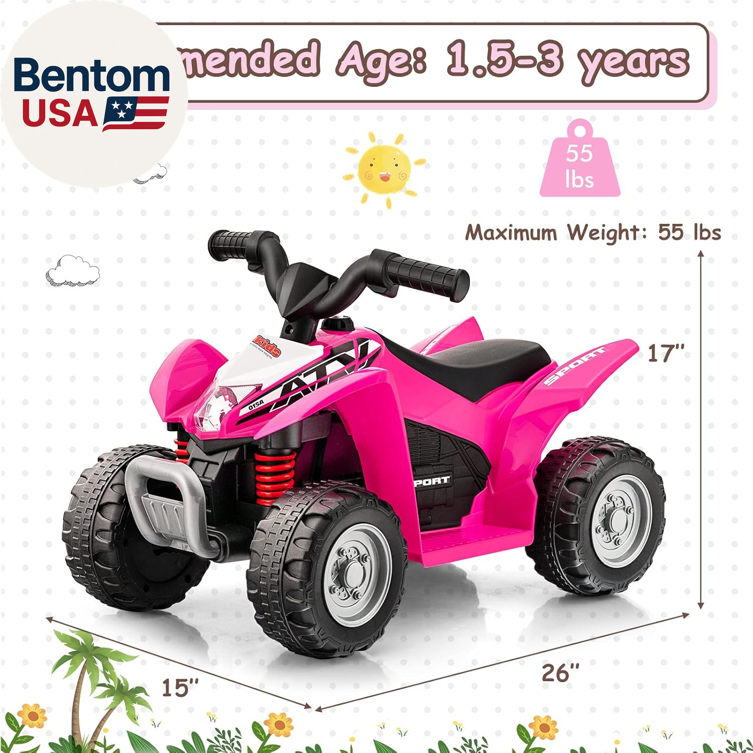 Kids Ride on ATV, 6V Electric Vehicle for Toddlers, 4 Wheeler Battery Powered Mo