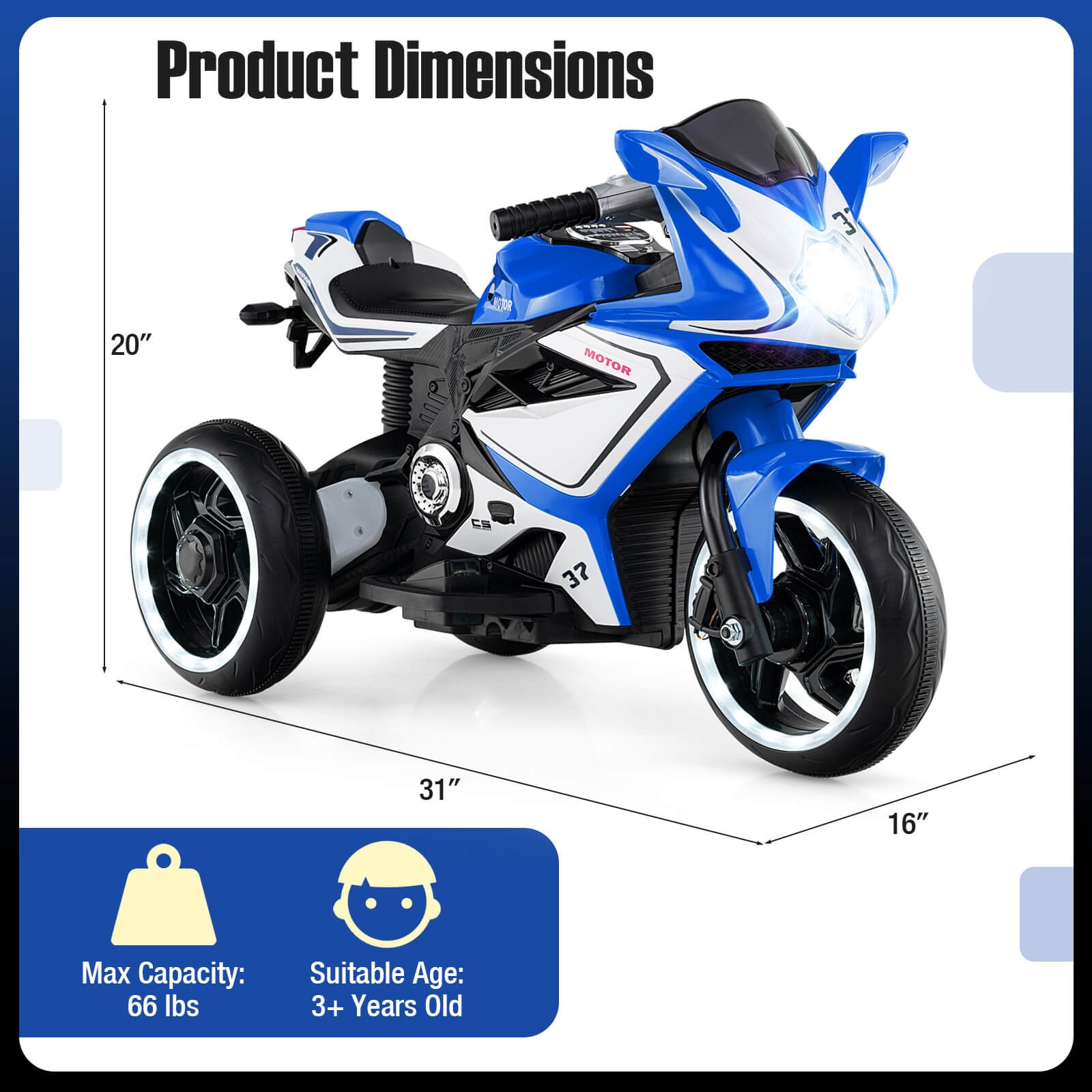 Kids Ride on Motorcycle 6V Battery Powered Mini Electric Motorbike w/ LED Lights