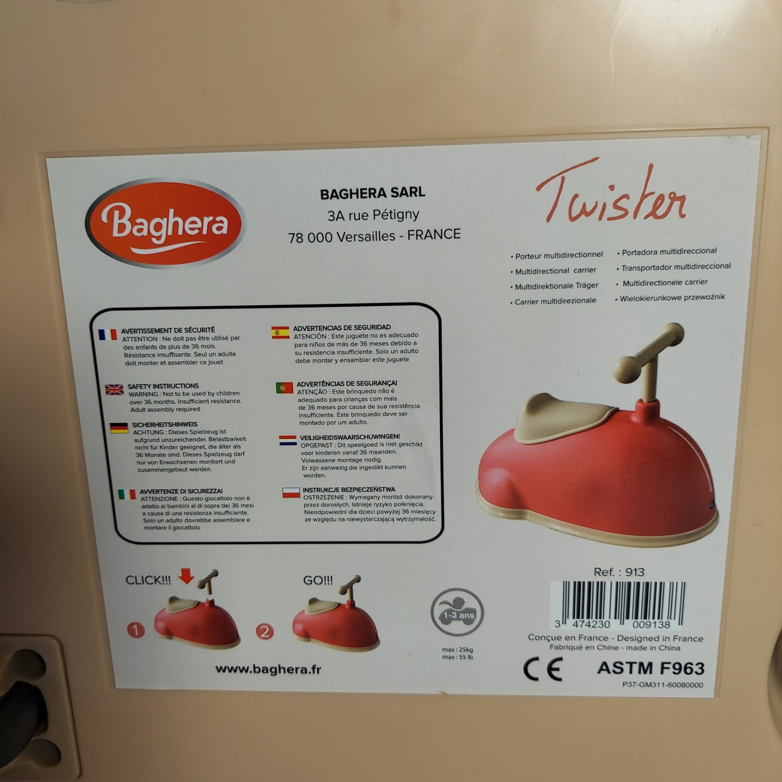 Baghera Twister Ride On Car Indoor/outdoor For Toddler 1-3yr