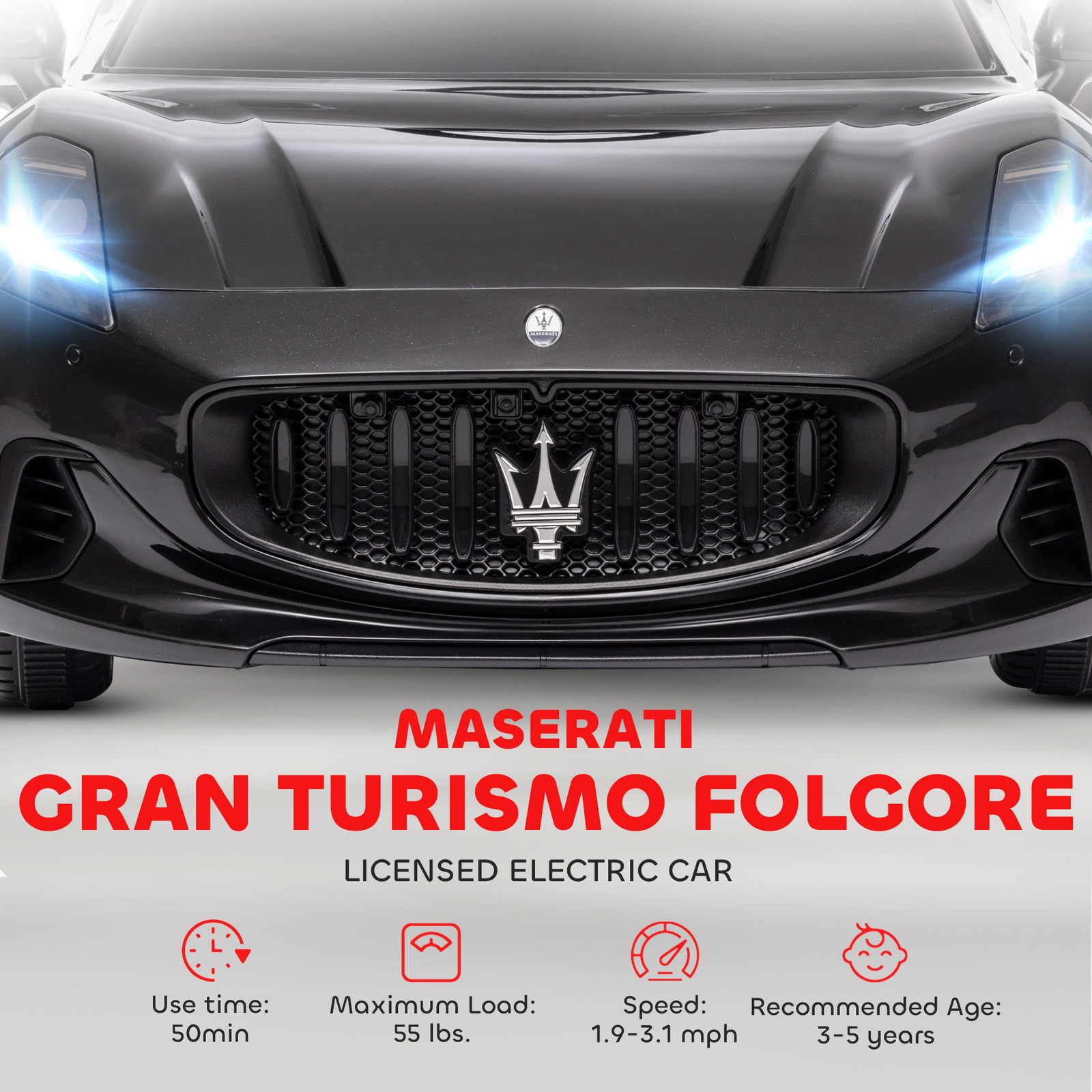 Maserati Gran Turismo Licensed 12V Kids Electric Car, Black