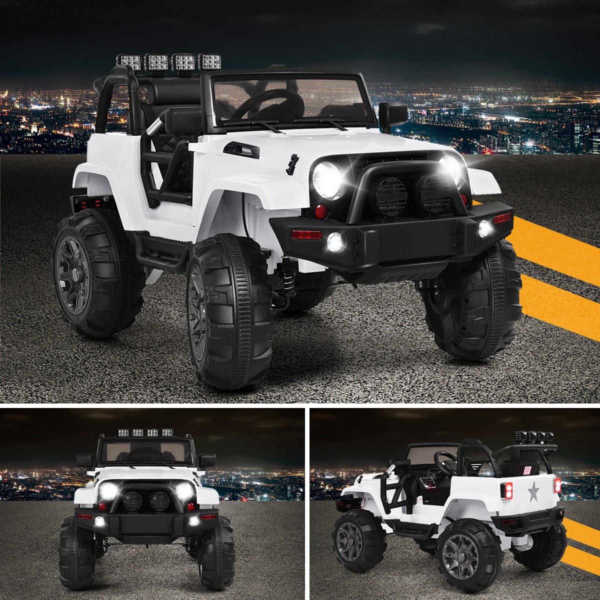 12V Kids Ride On Truck Car w/ Remote Control MP3 Music LED Lights White