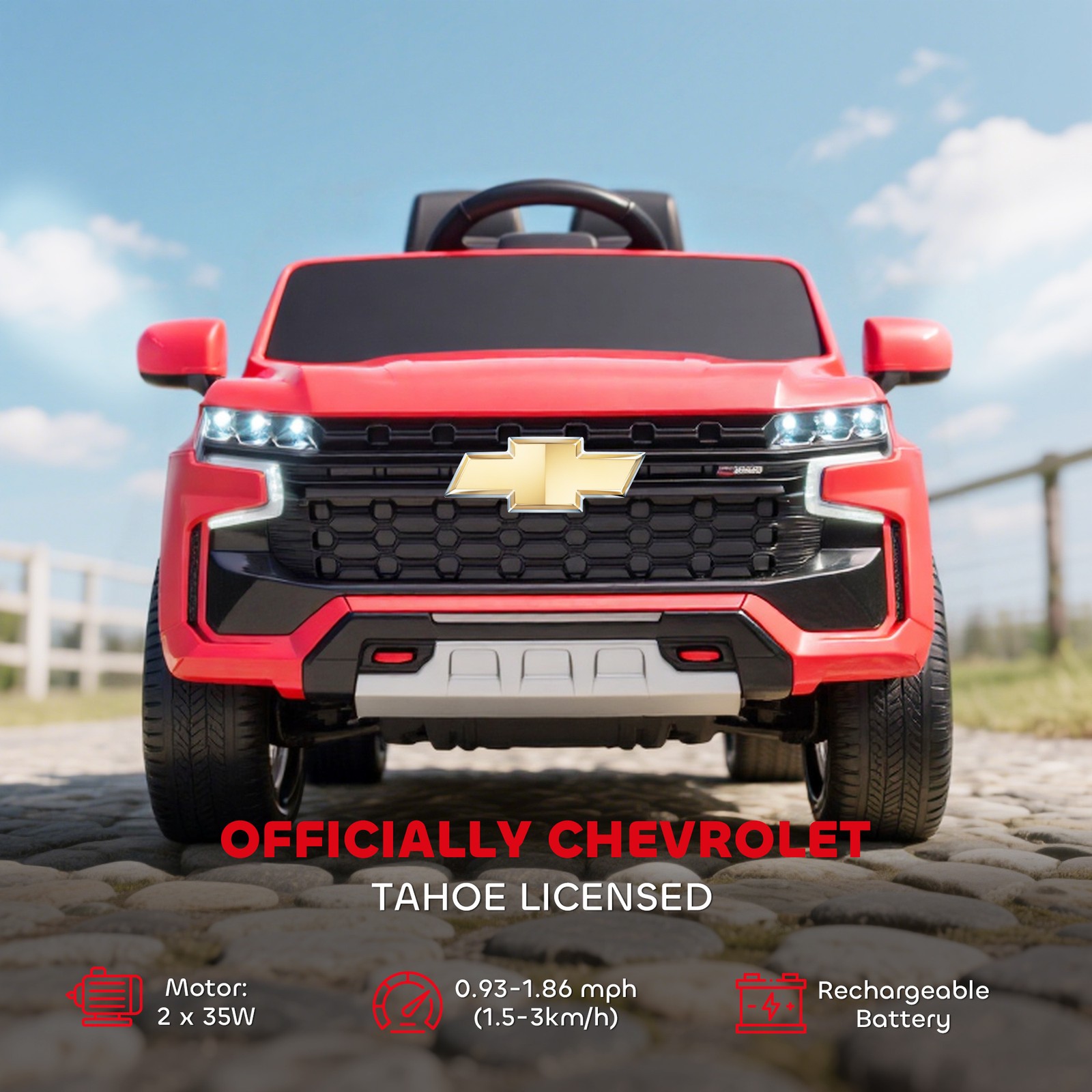 Licensed Chevrolet Electric Ride On Car, 12V 7AH Battery Power Ride On Toy Red