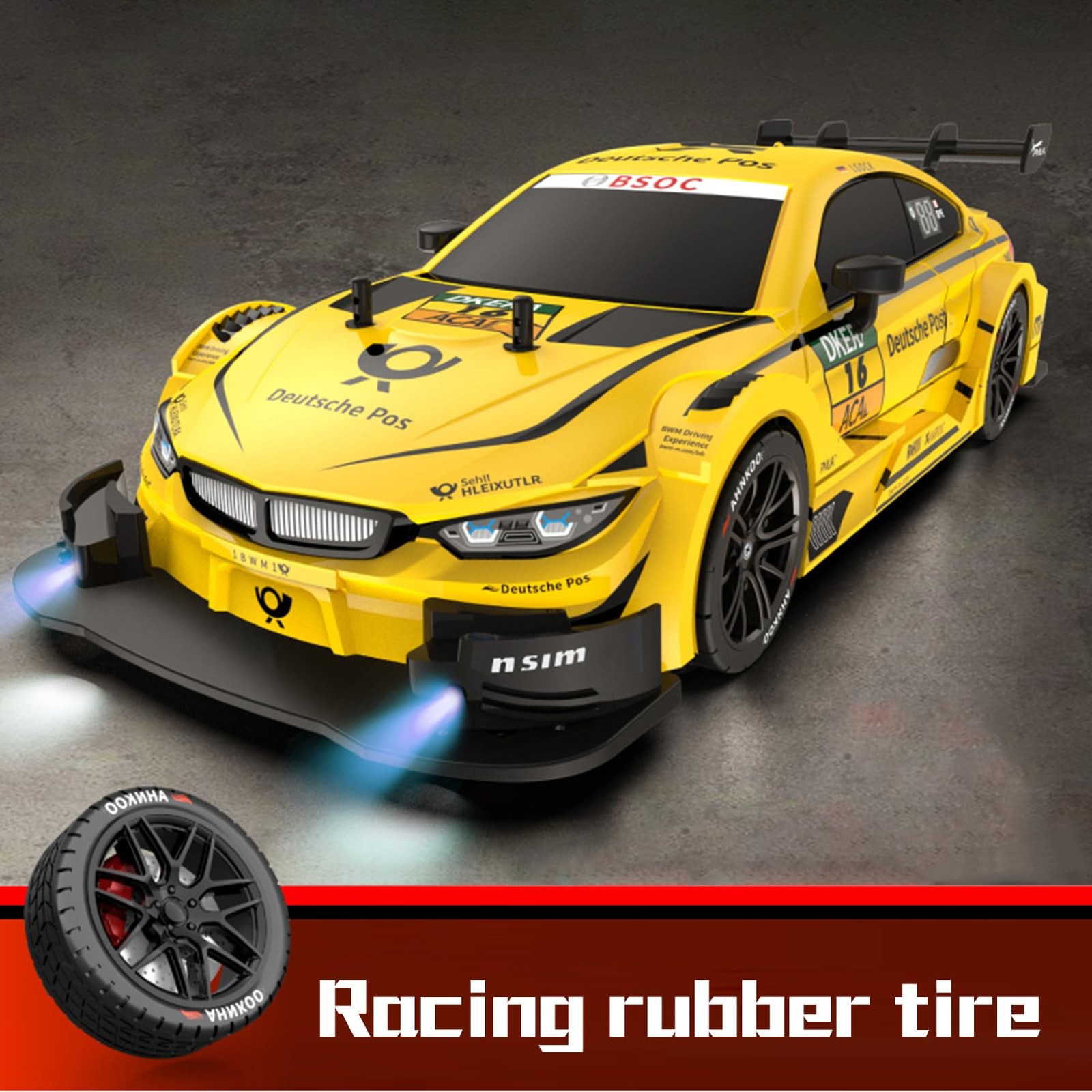 Yellow Four Wheel Drive Remote Control Car With Drifting Tires And Long Batte…