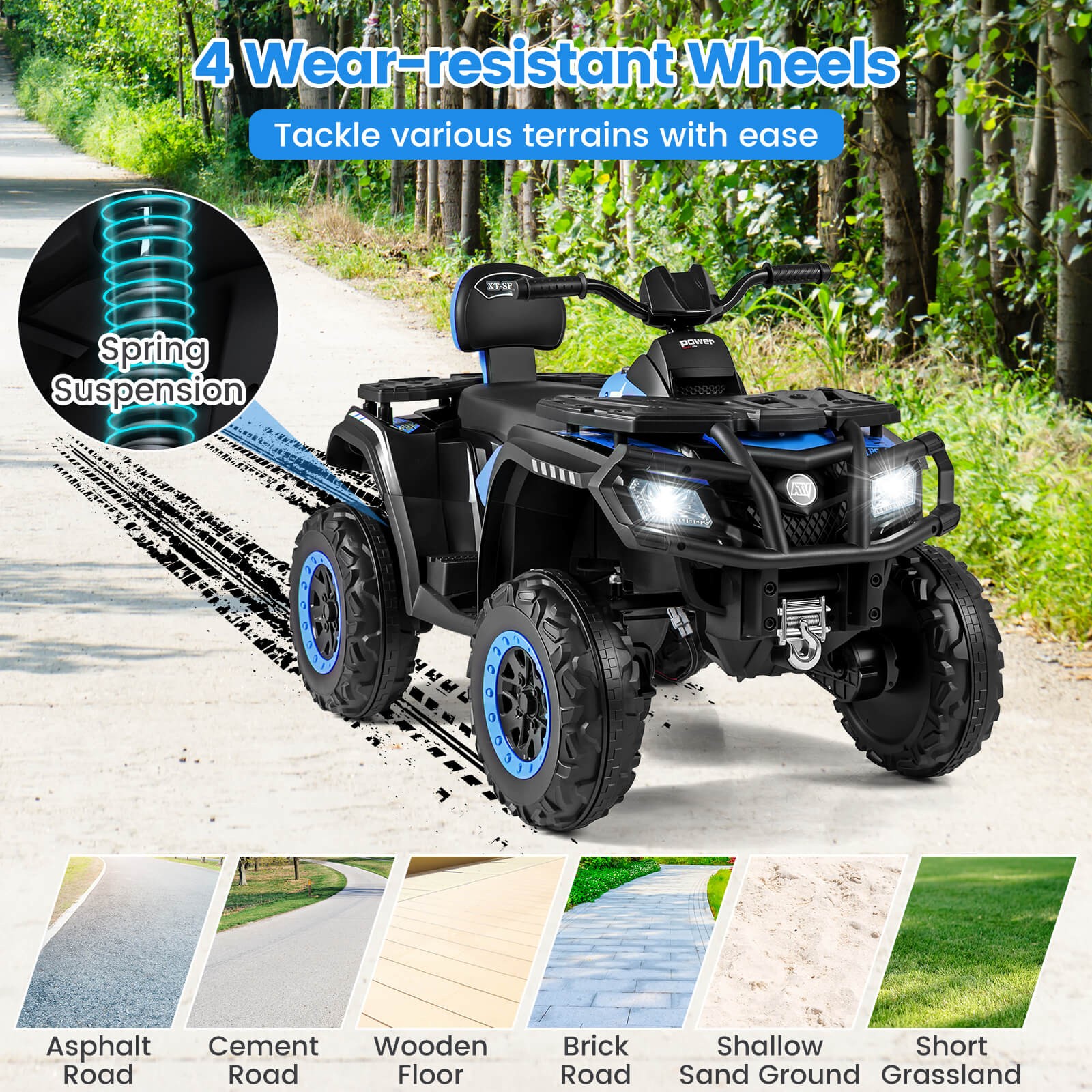 24V 2-Seater 4-Wheeler Quad Electric Vehicle w/ 4 Motors, Soft Start LED Lights