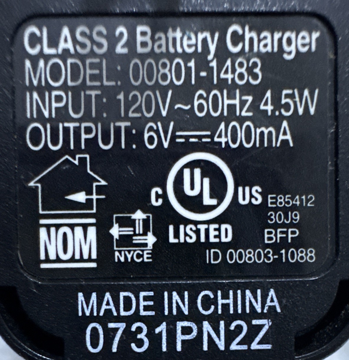 Fisher Price Power Wheels 6V Battery Charger Model 00801-1483 Free Shipping