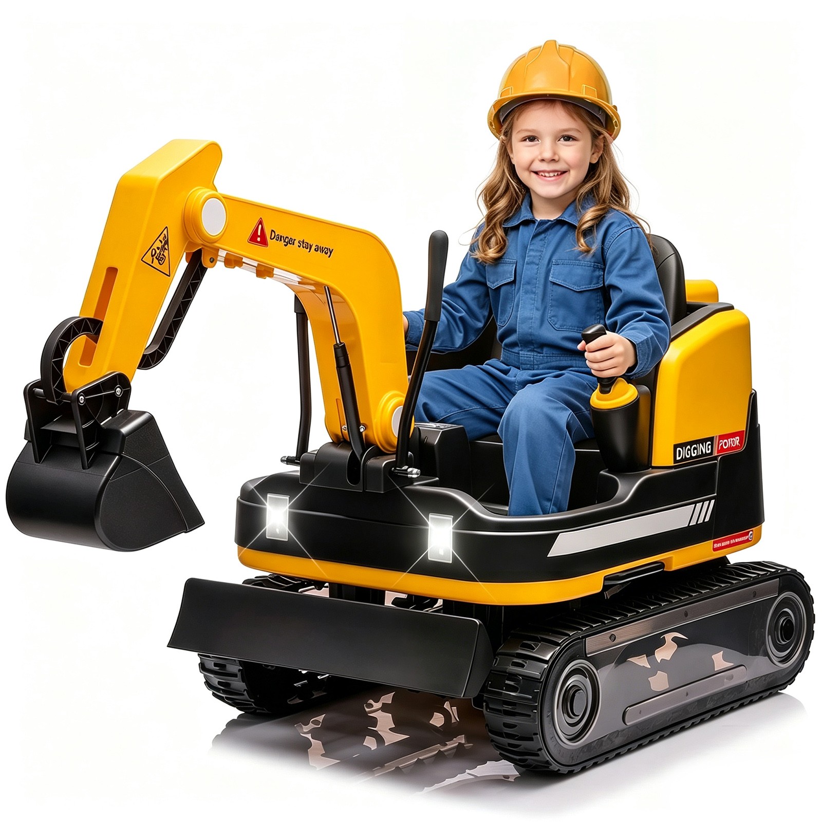 Yellow 24V Power Kids Ride On Excavator Bulldozer Electric Digger 360° w/ Remote