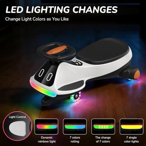 Black White 12V Electric Wiggle Car for Kids with Pedal & Display – Rechargeable