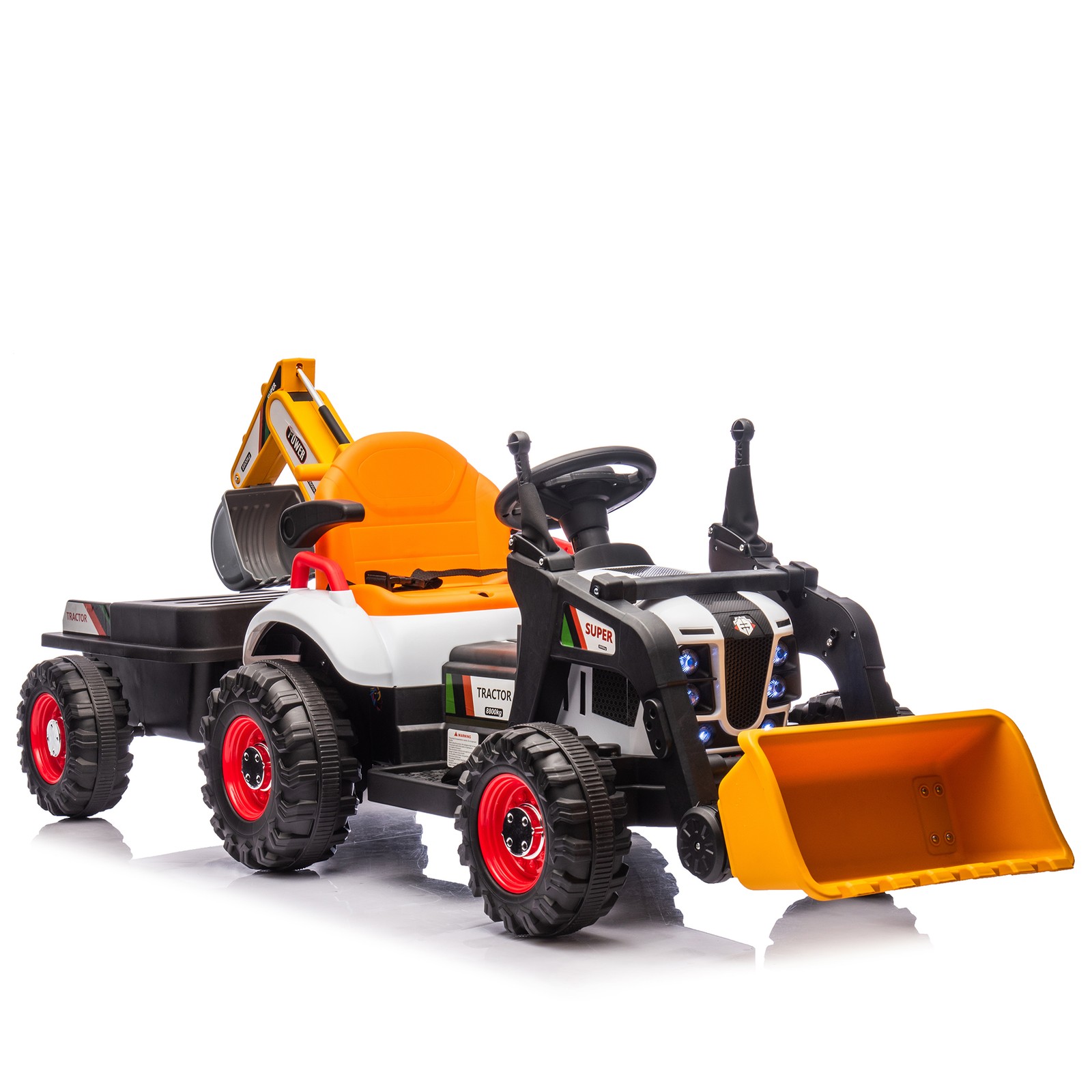24VKids Ride on Electric Tractor Toy Excavator Vehicle Construction Truck Orange