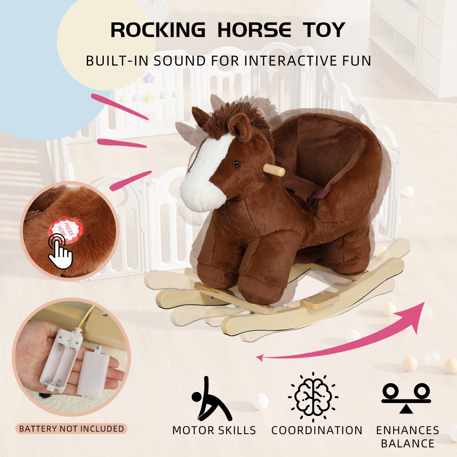 Kids Ride-On Rocking Toy with Lullaby Song Animal Rocking for for Toddlers