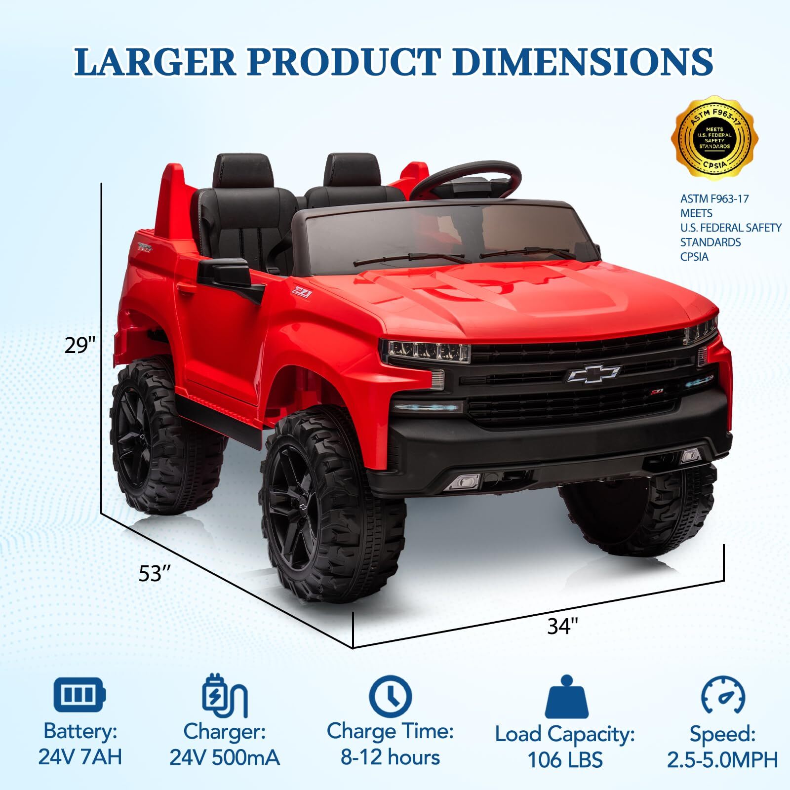 Ride On Toys 24V 2-Seater Truck Licensed Chevrolet Silverado 3 Speeds Music LED