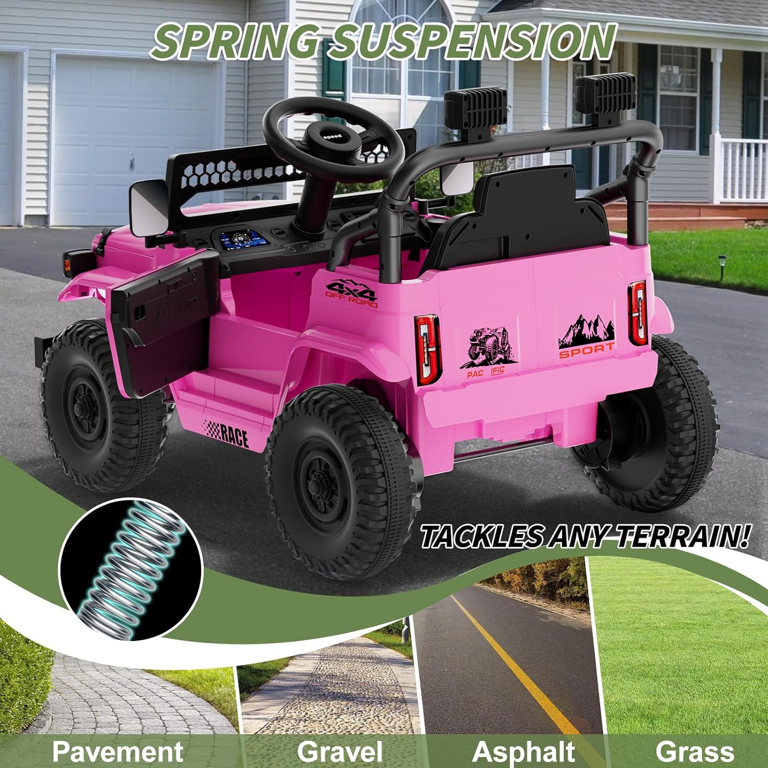 12V 7Ah Ride on Car with Remote Control for Girls,3 Speeds,Outdoor Electric Car