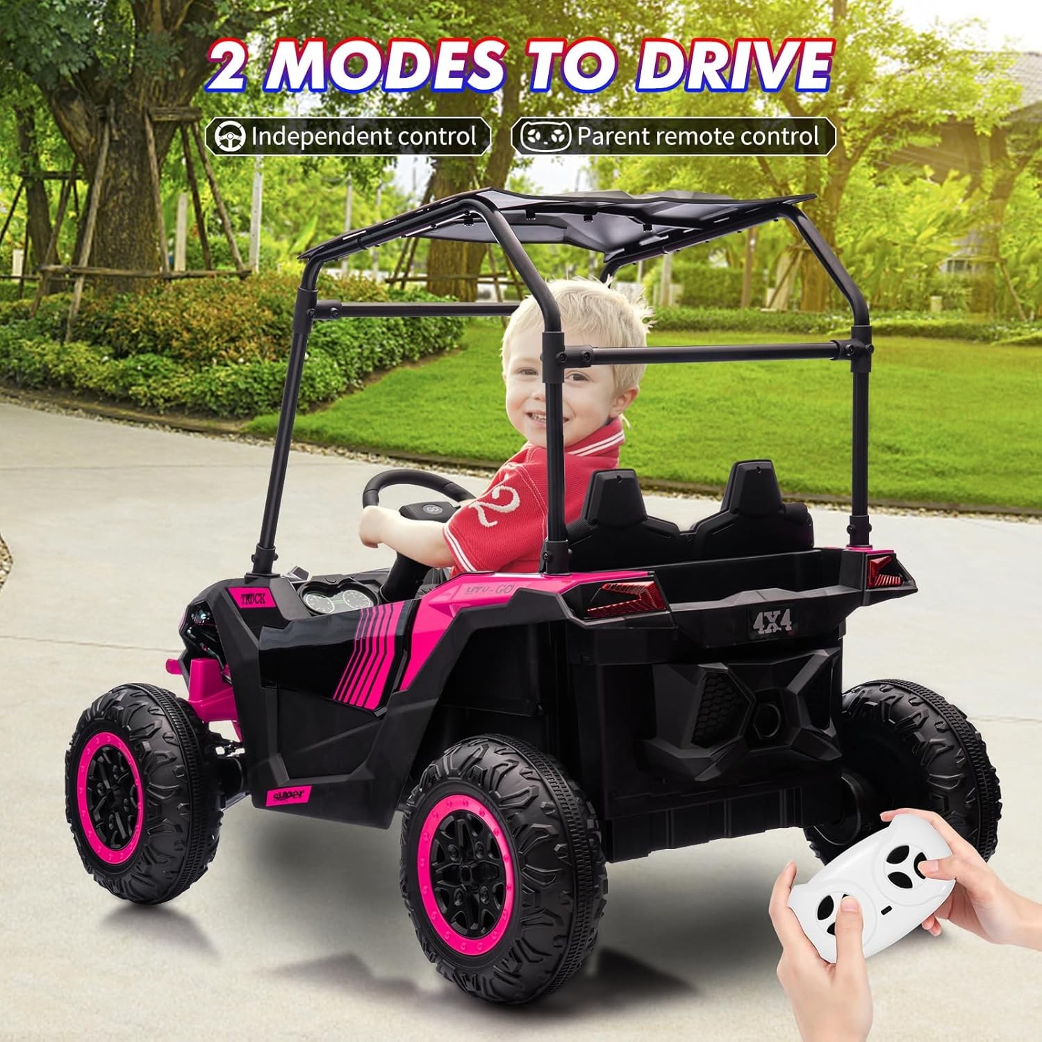 24V Ride On Utv Kids 2 Seater Electric Truck w/ Sun Shade 4WD Car Remote Control