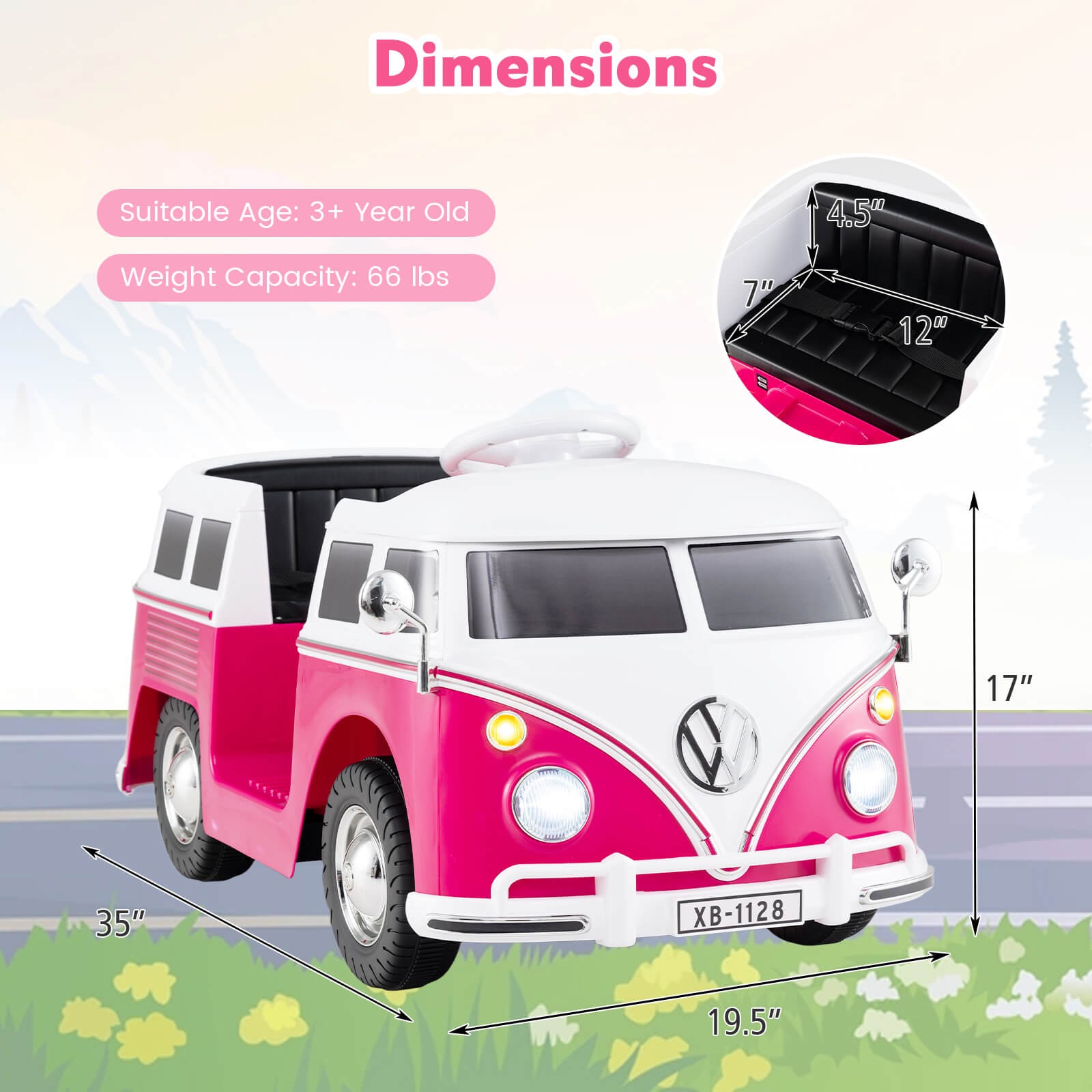 Licensed Volkswagen Ride-on Bus w/ Cup Holder, LED Headlights, Music & Horn