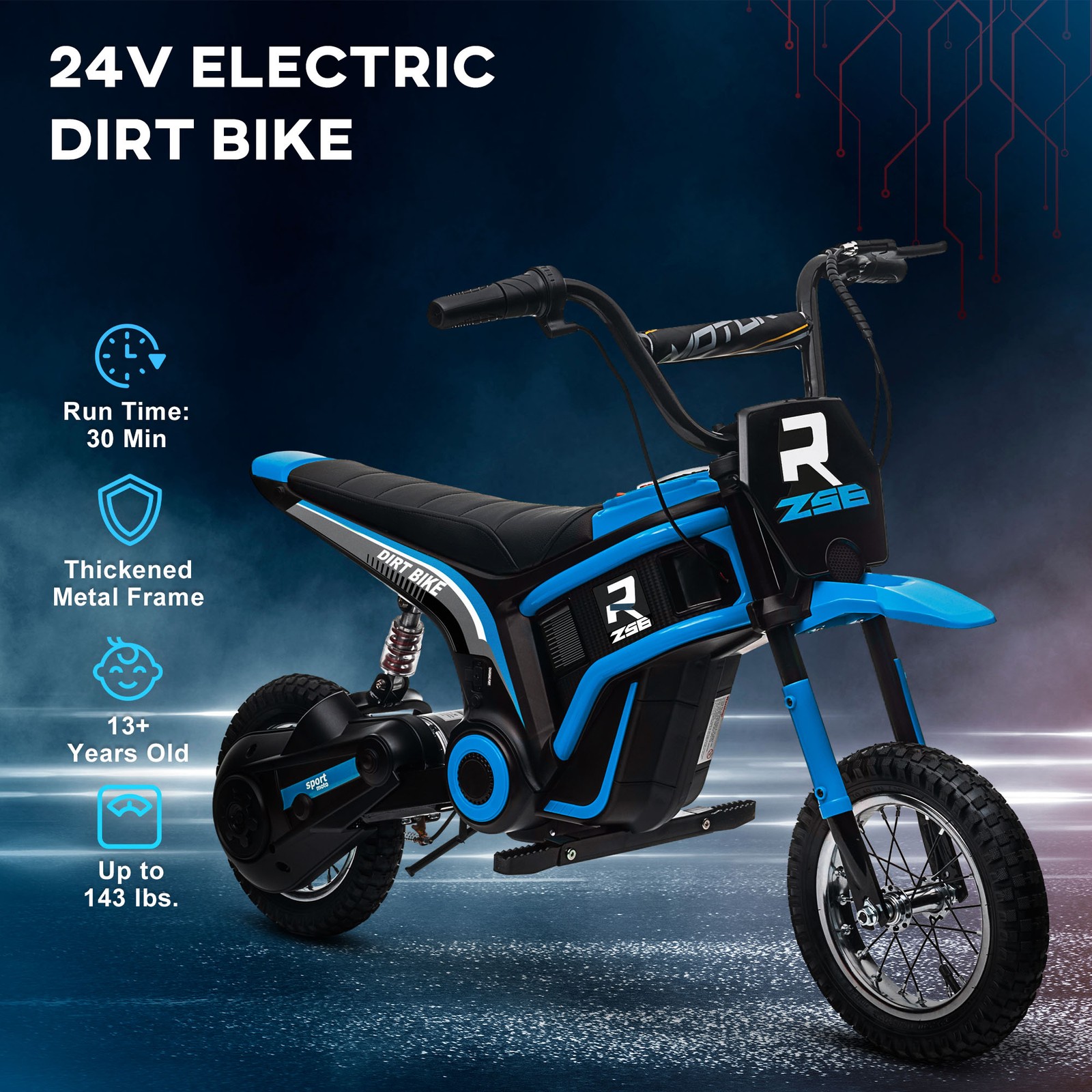 24V 350W 15 MPH Electric Dirt Bike Motorcycle w/ Twist Grip, Blue