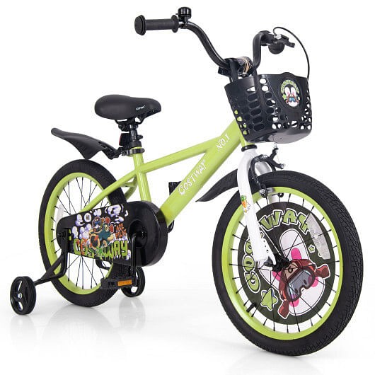 18 Inch Kids Bike Adjustable with Detachable Training Wheels for 4-8 Years Old-1