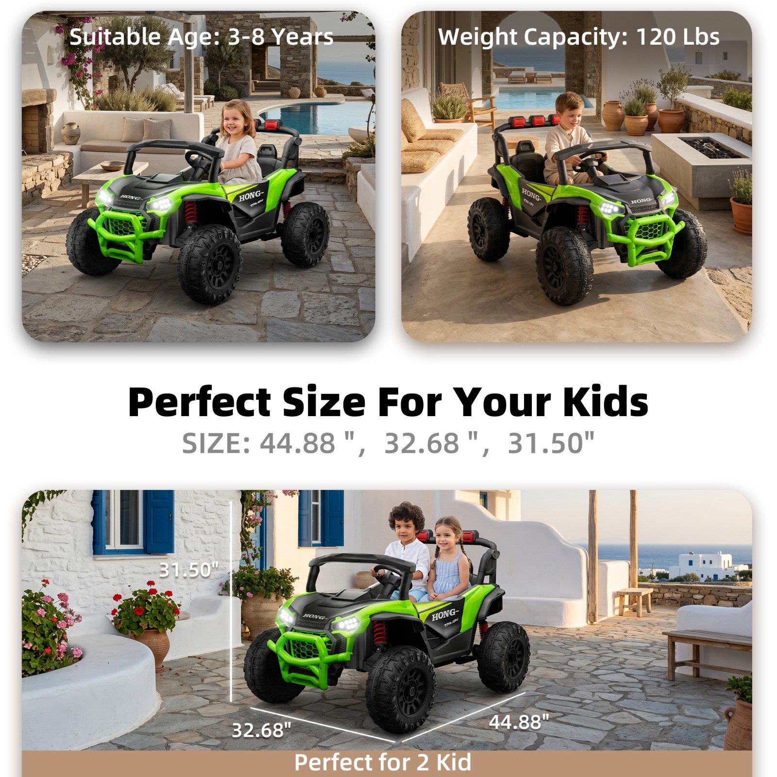 Kids 24V Ride on Toy Car Electric UTV 2-Seater 6mph with Parental Remote LED MP3