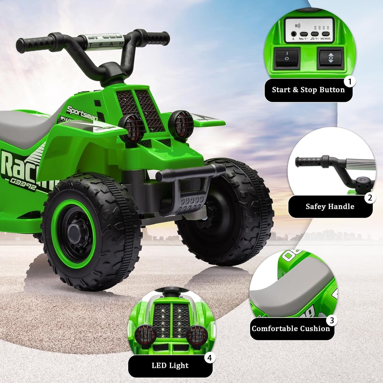 6V Kids ATV 4 Wheeler Quad Car Off-road Ride on Toy 1.5 mph Max-speed w/ LED MP3
