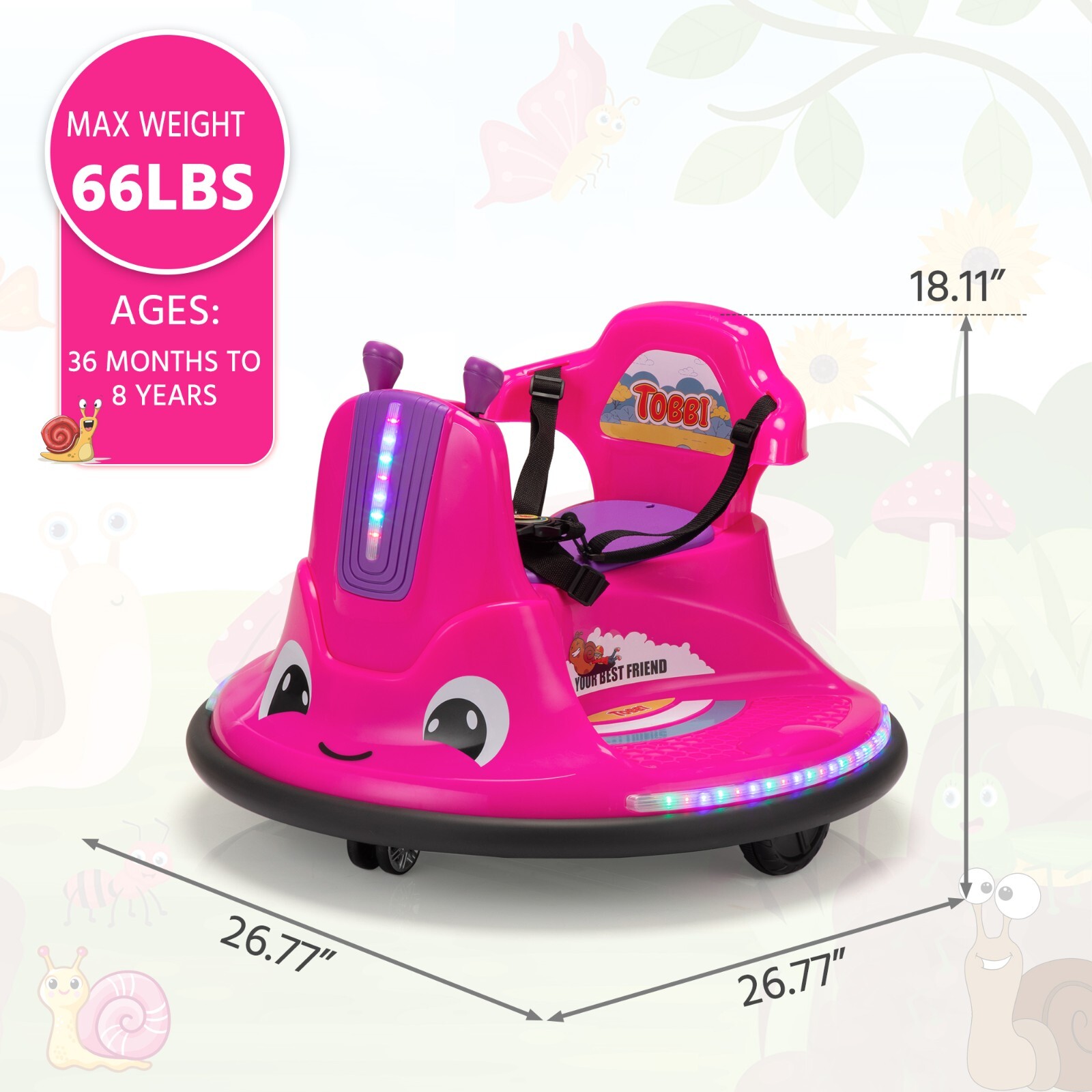 TOBBI Toddlers Bumper Car 12v Baby Electric Ride On Snail Shape Toy ,360° Degree