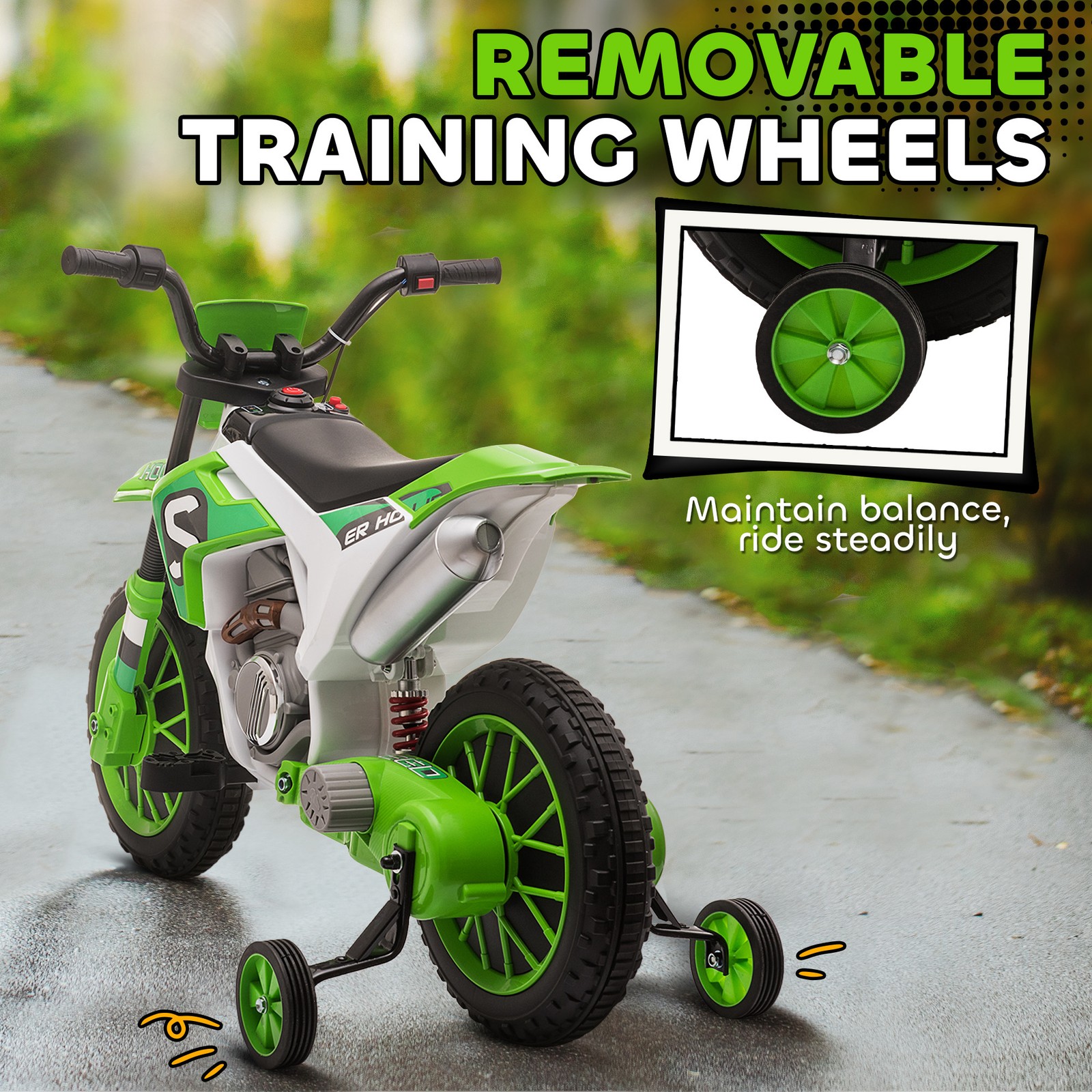 12V Ride On Dirt Bike Electric Off Road Motorcycle Toy with Training Wheels