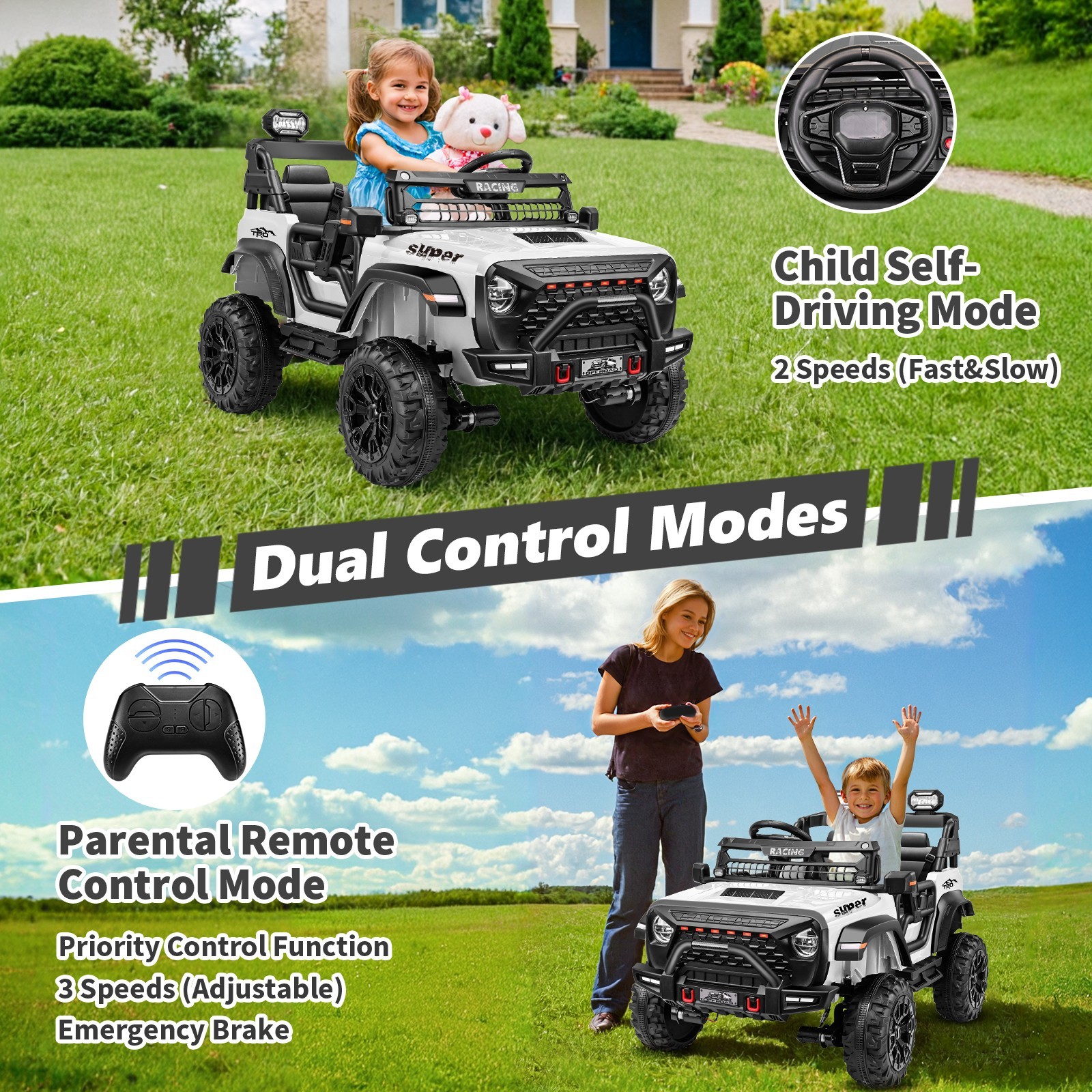 24V 2 Seater Ride on Car with Remote Control & 20 Inch Wide Seat for Boys Girls