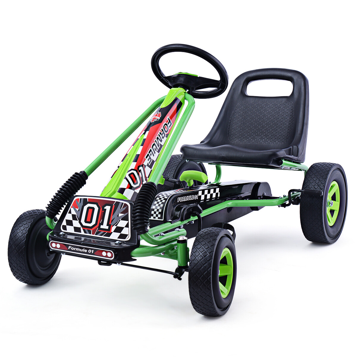 Costway Go Kart 4 Wheel Pedal Powered Kids Ride On Toy w/ Adjustable Seat Green
