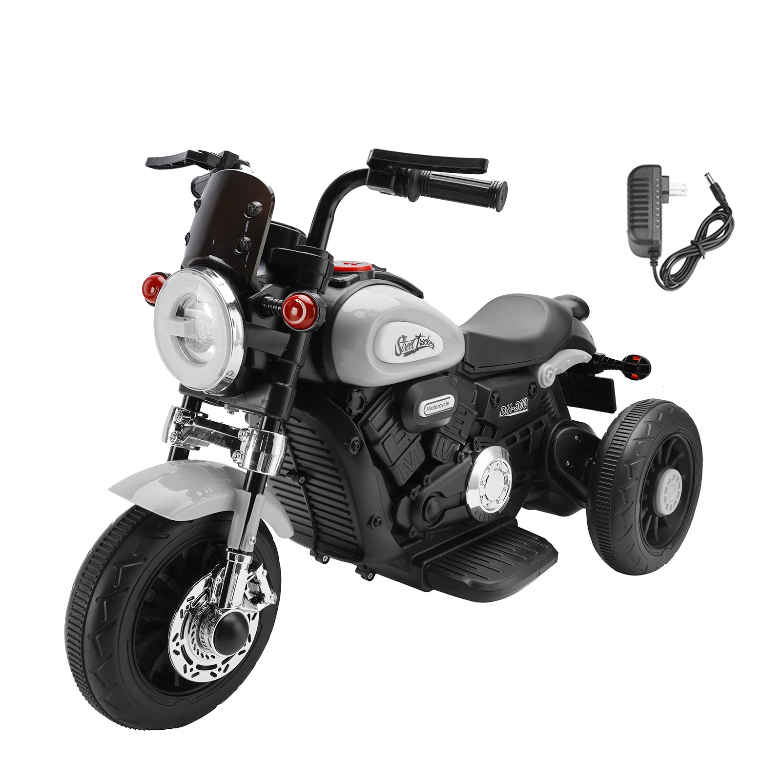 3 Wheel Kids Ride On Motorcycle 6V Powered Electric Dual Drive Toy Car Gray🏍️