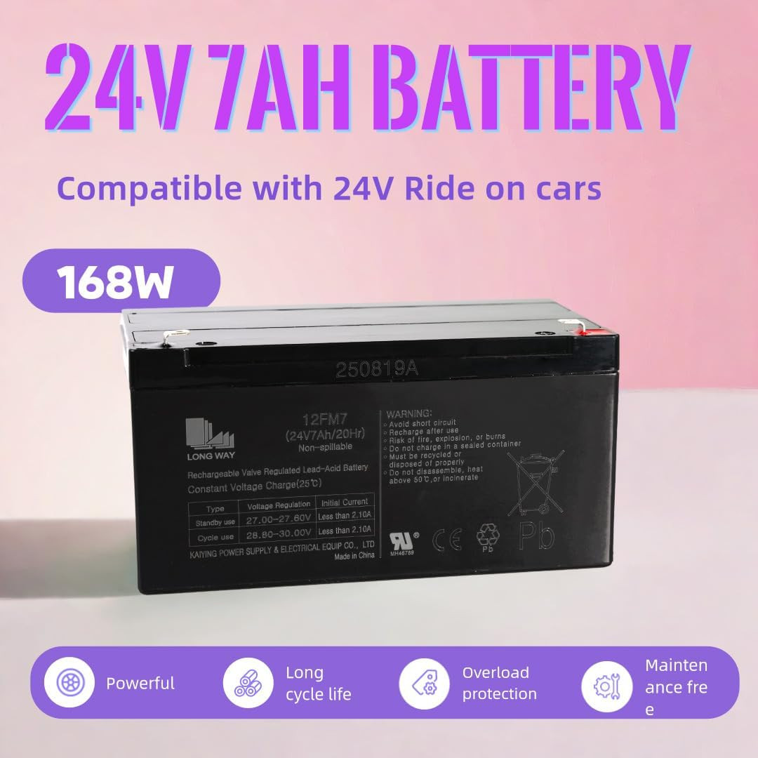 24v 7ah Battery for Ride on Toys car utv 12fm7 20hr 24 Volt Valve Regulated Seal