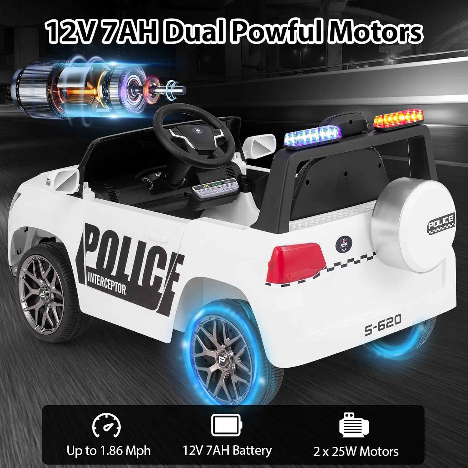 Ride on Police Car, 12V Kids Battery Powered Electric Vehicle with Siren, Flashi