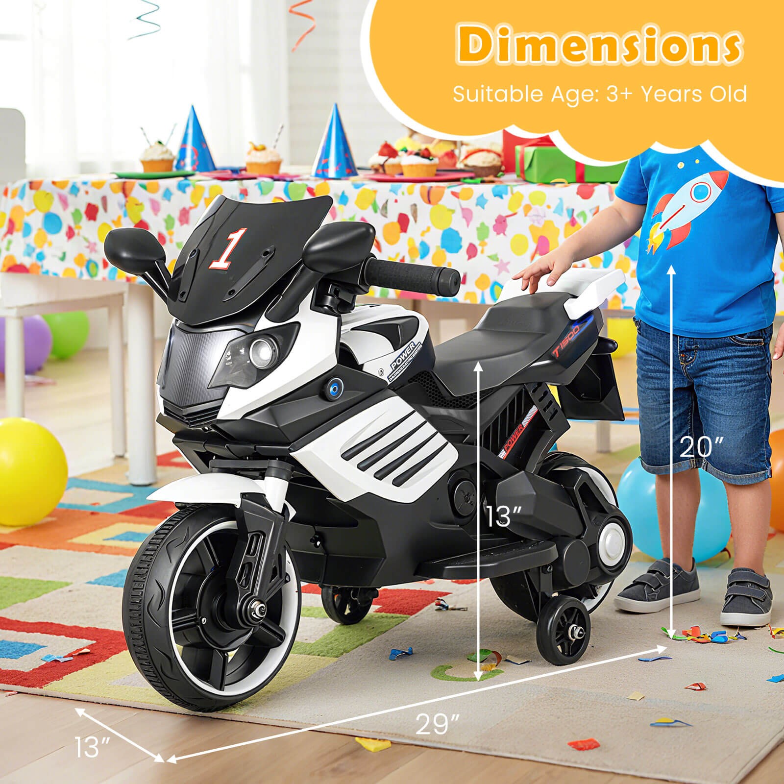 6V Kids Motorcycle w/Music, Horn, Detachable Training Wheels & LED Headlights