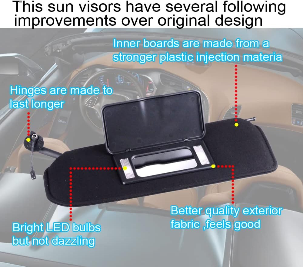 Automotive Sun Visors with Updated Vanity Lights LED Bulb Compatible for Corvett
