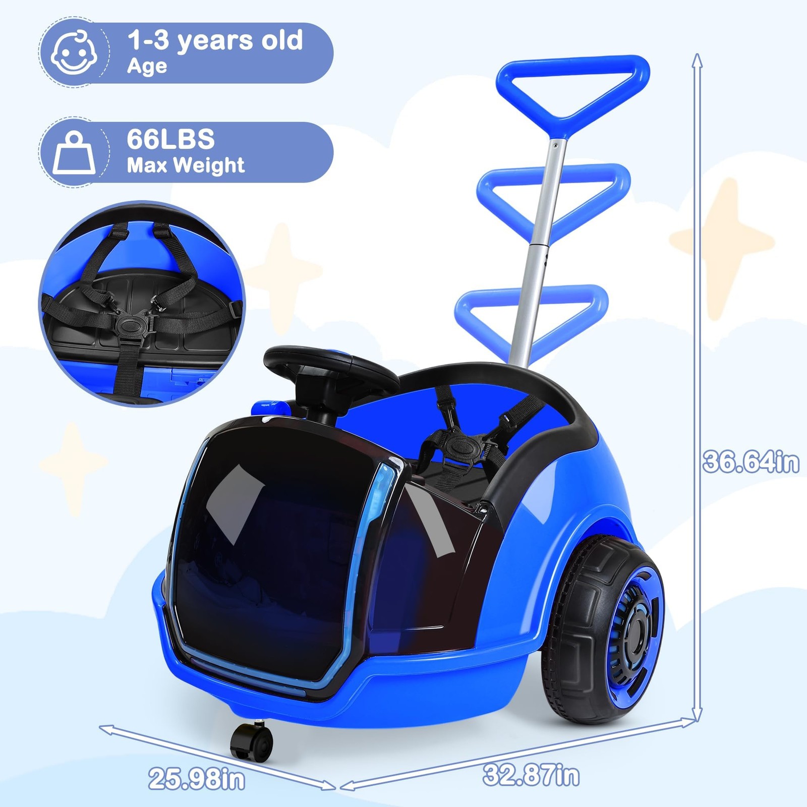 ANPABO 3-in-1 Electric Push Ride On Car, 12V Kids Ride On Toy w/Remote Contro…