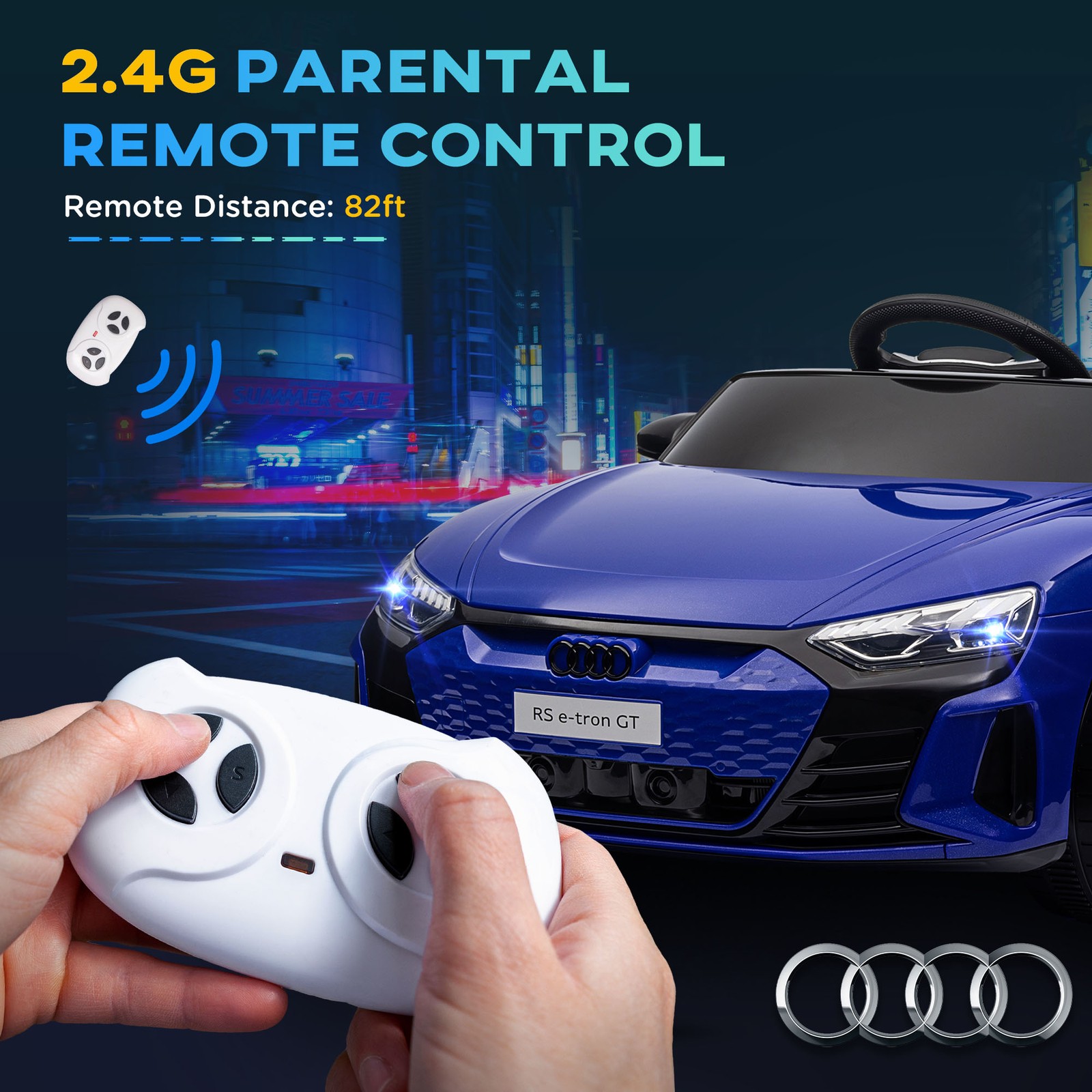 Licensed Audi 12V Electric Ride on Car with Remote Control, Horn, Dark Blue