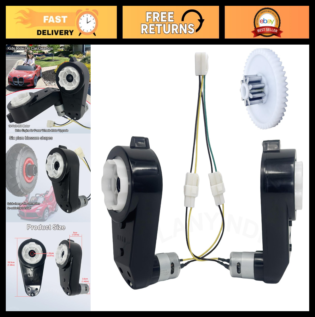 12V 550 Gearbox Motors – 12000RPM High-Speed Replacement for Ride-On Cars & Moto