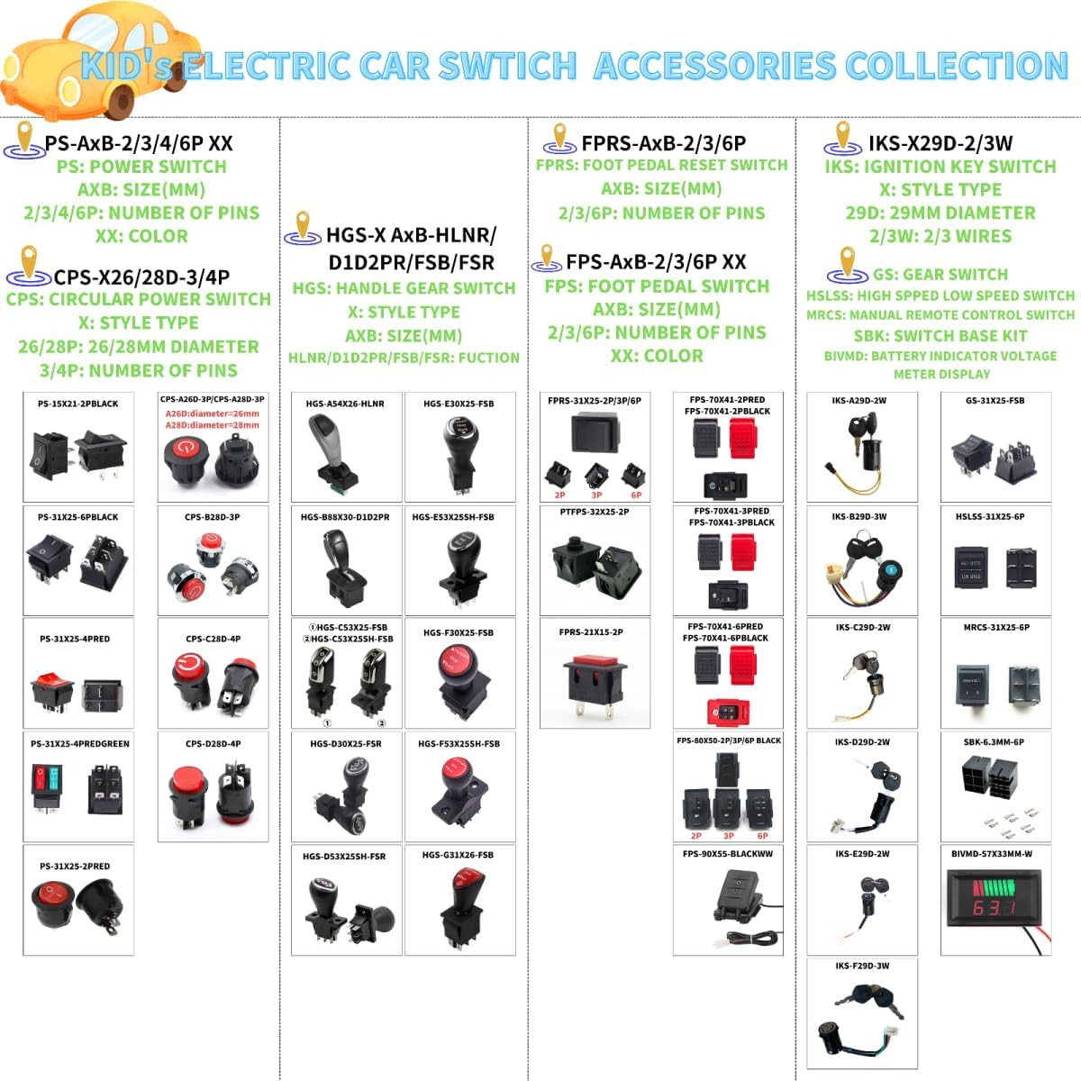 4Pcs 2 Pin Plunger Type Accelerator Power Wheels Foot Switch Parts for Kids Ride