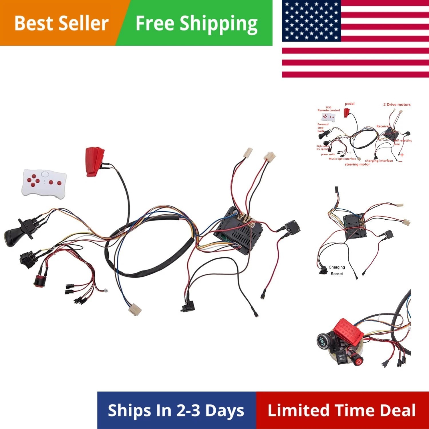 12 Volt Children Electric Car DIY Modified Wires and Switch Kit,with 2.4G Blu…