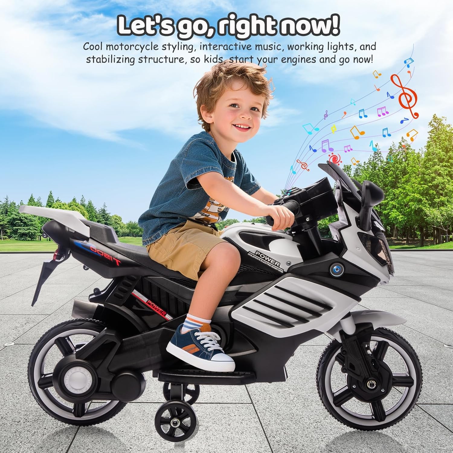 Kids 6V Ride On Motorcycle Battery Powered Ride On Toys w/Treaded Tires Music