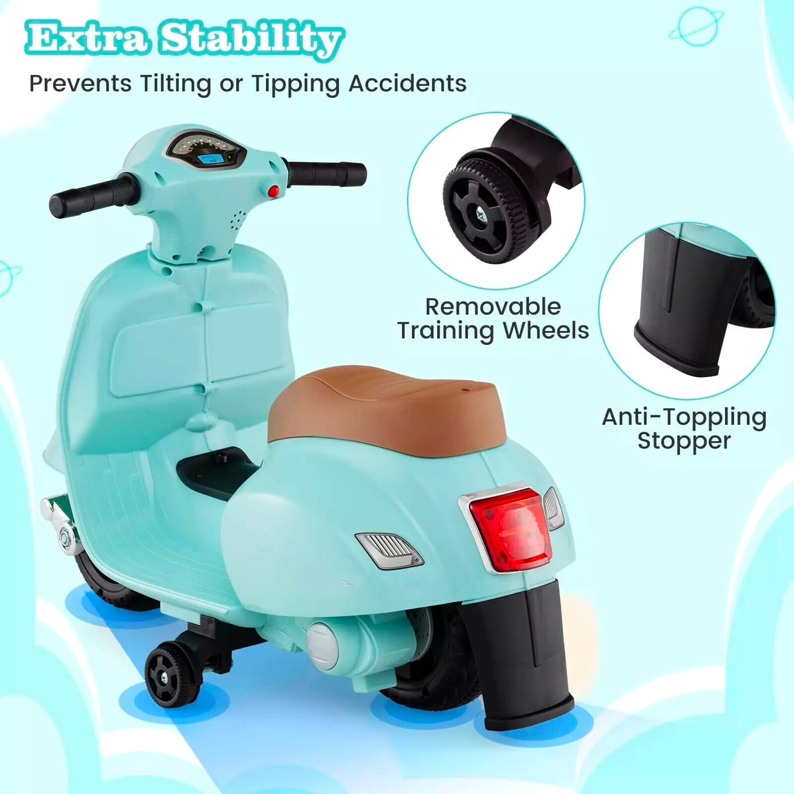 Kids Ride on Motorcycle with Training Wheels Headlight Horn 6V Battery