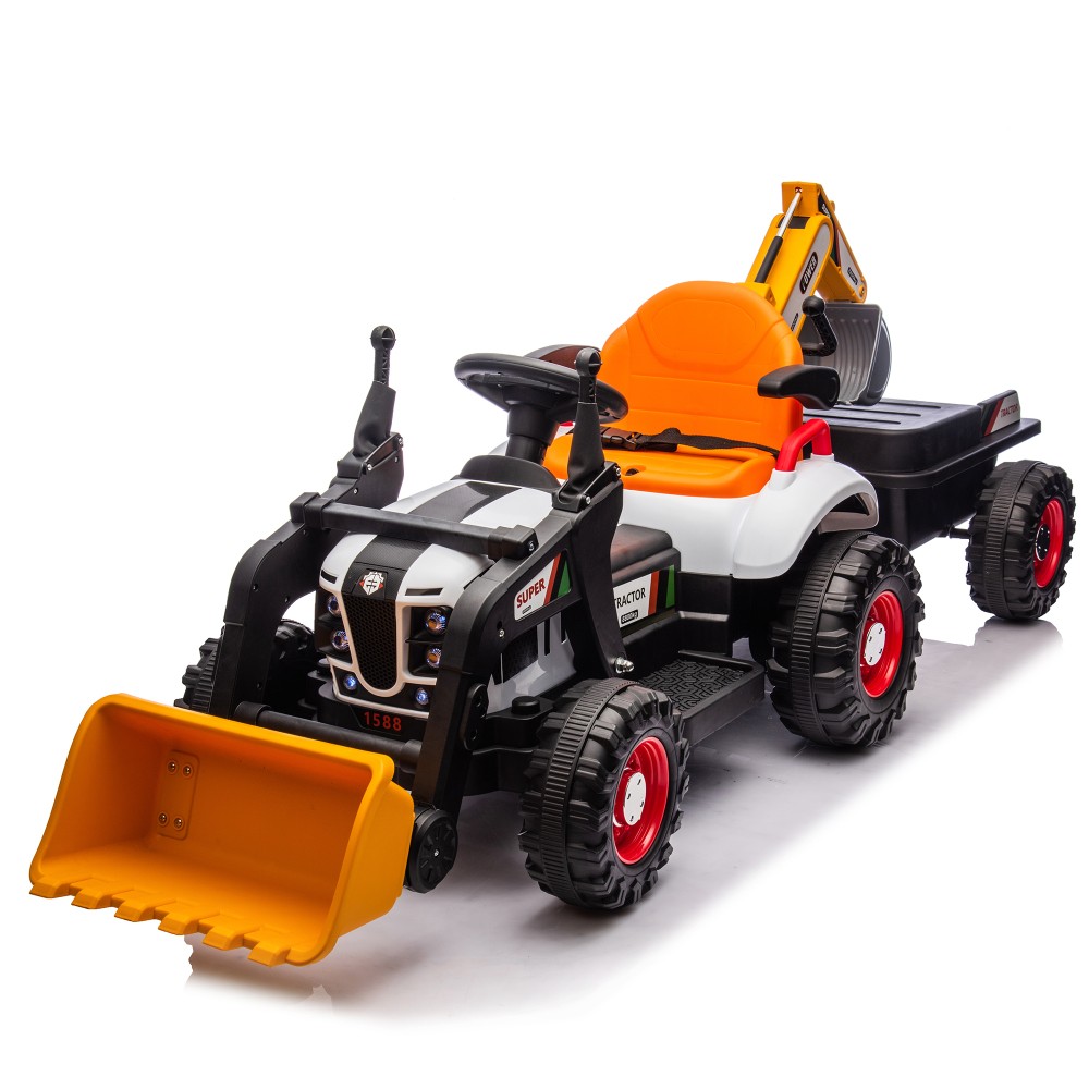 24V Kids Electric Tractor 4-in-1 Attachments Remote 3-Speed Music LED 3-8