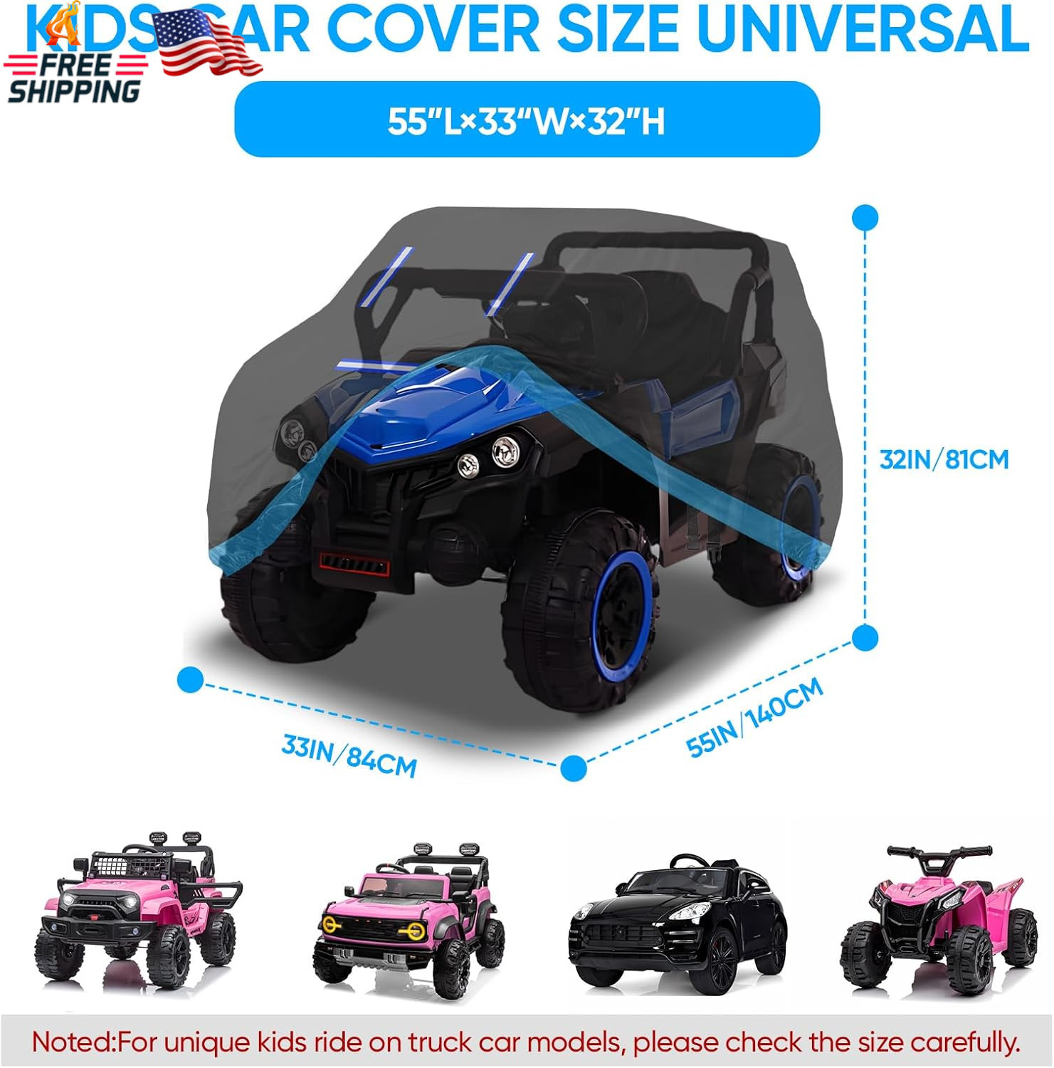 Kids Ride-On Toy Car Cover, Heavy Duty 420D Oxford Kids Electric Car Cover Water