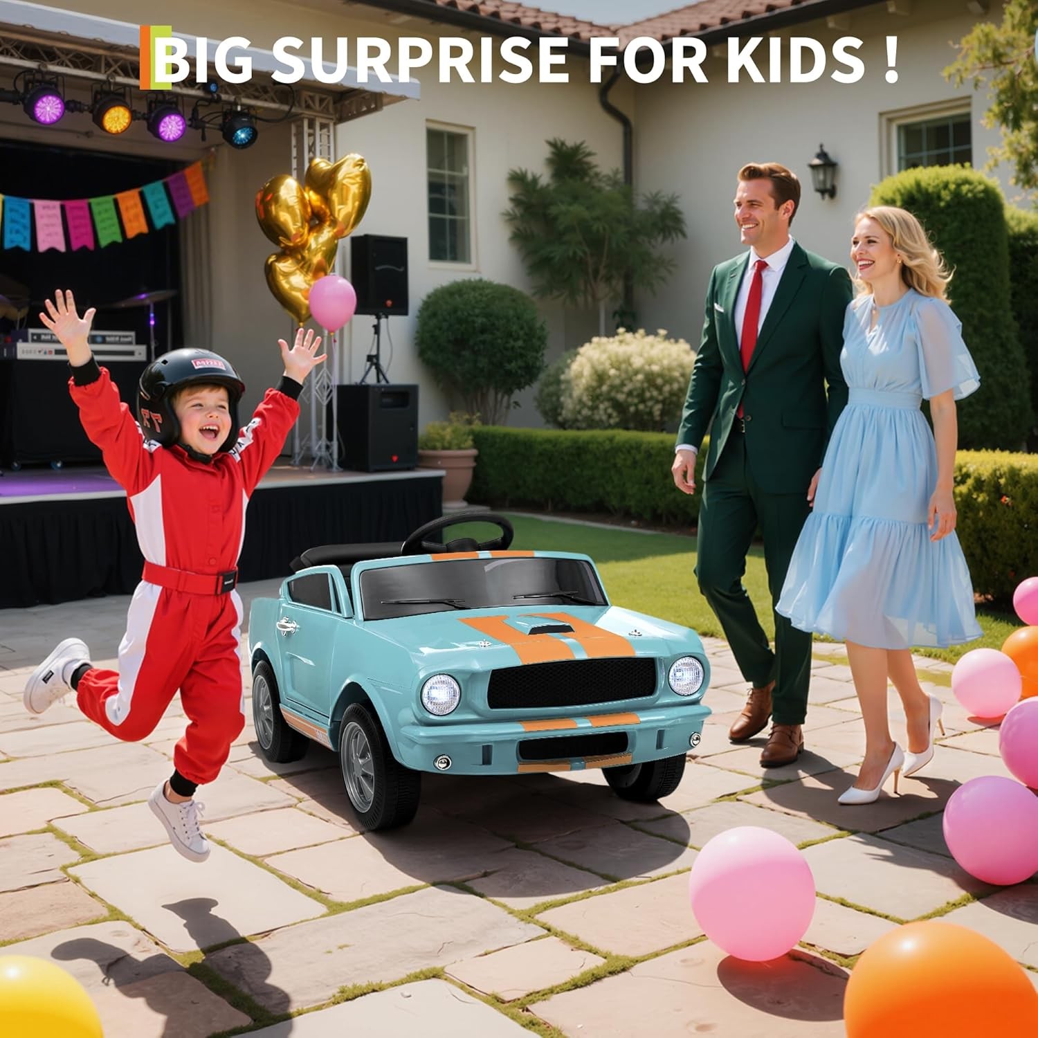 12V Electric Ride On Car for Kids, Remote Control, LED, Music, 3 Speeds, Safety