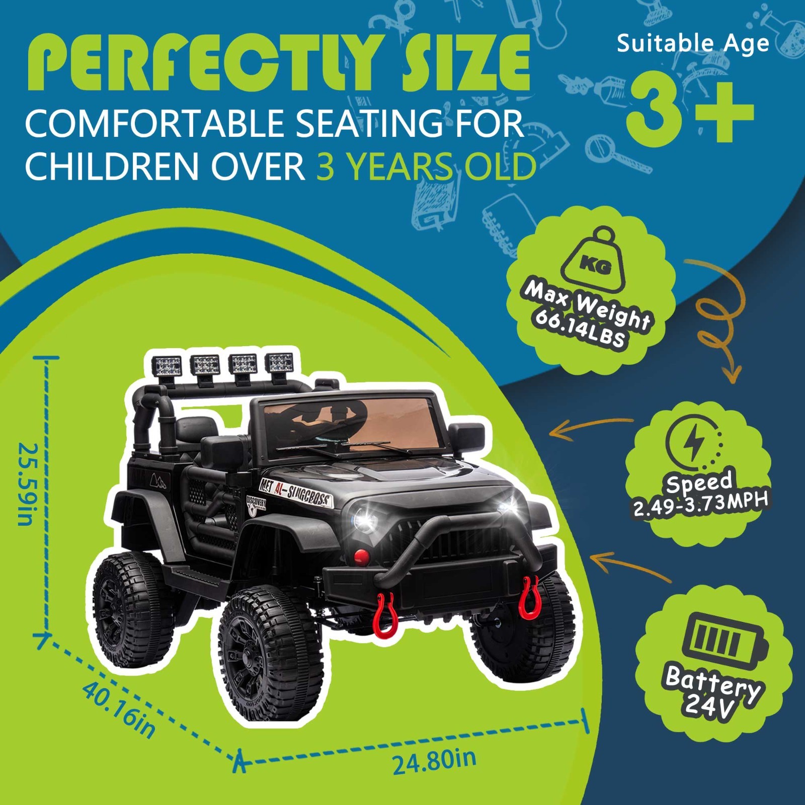 24V Kids Ride on Car Truck with Remote Control 4WD Electric Car Toys 2 Seater