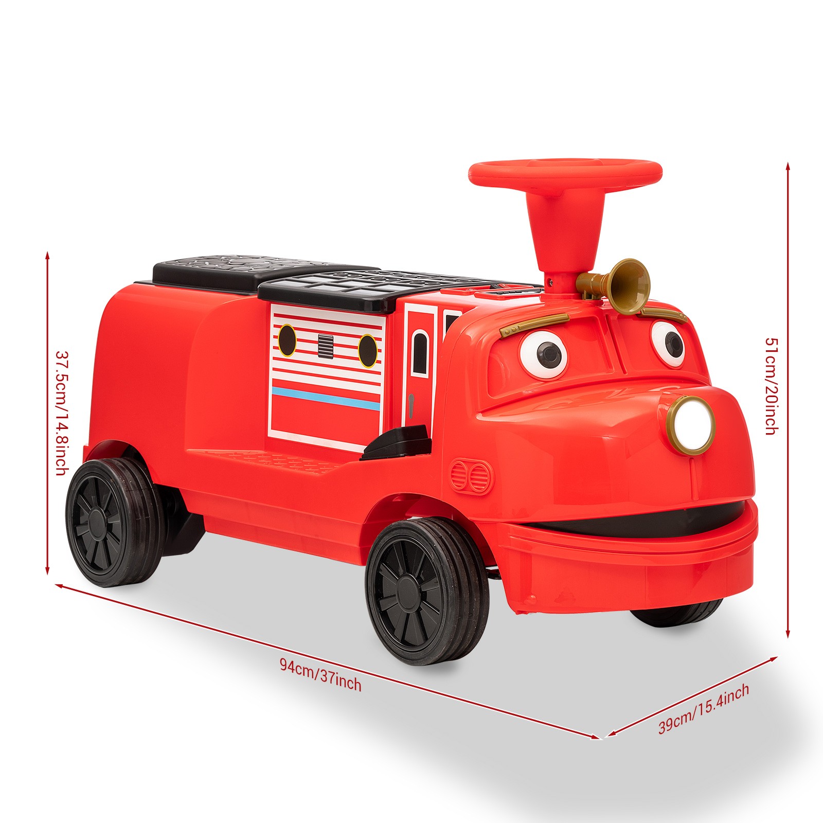 Red/Blue 12V Kids 2-Seater Ride On Train Trackless Toy Electric Car Music Lights
