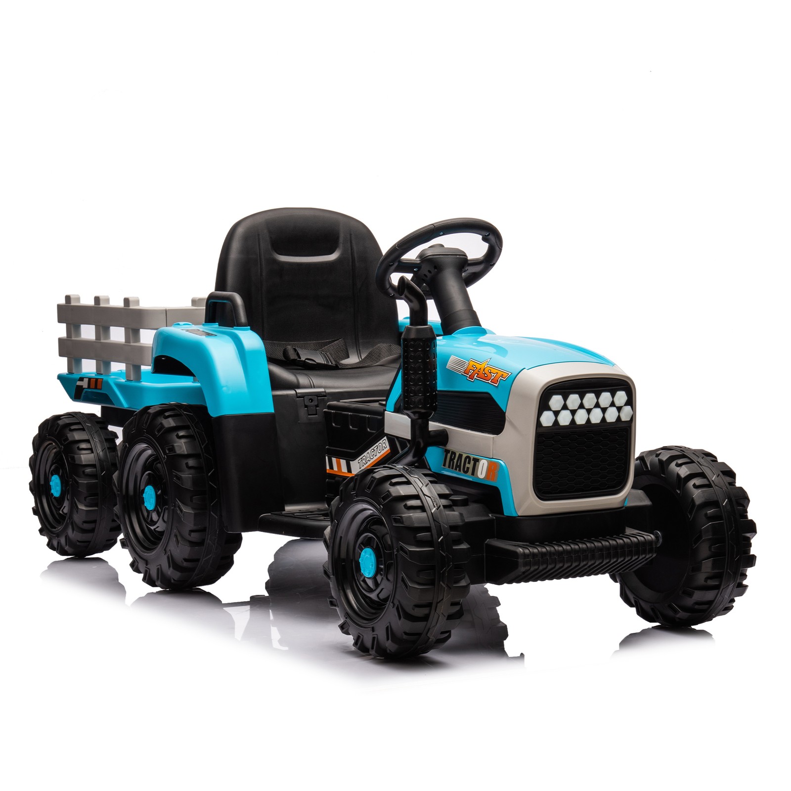 24v Kids Ride Tractor Trailer 1.86-4.97MPH electric car 3 speed adjustable Blue