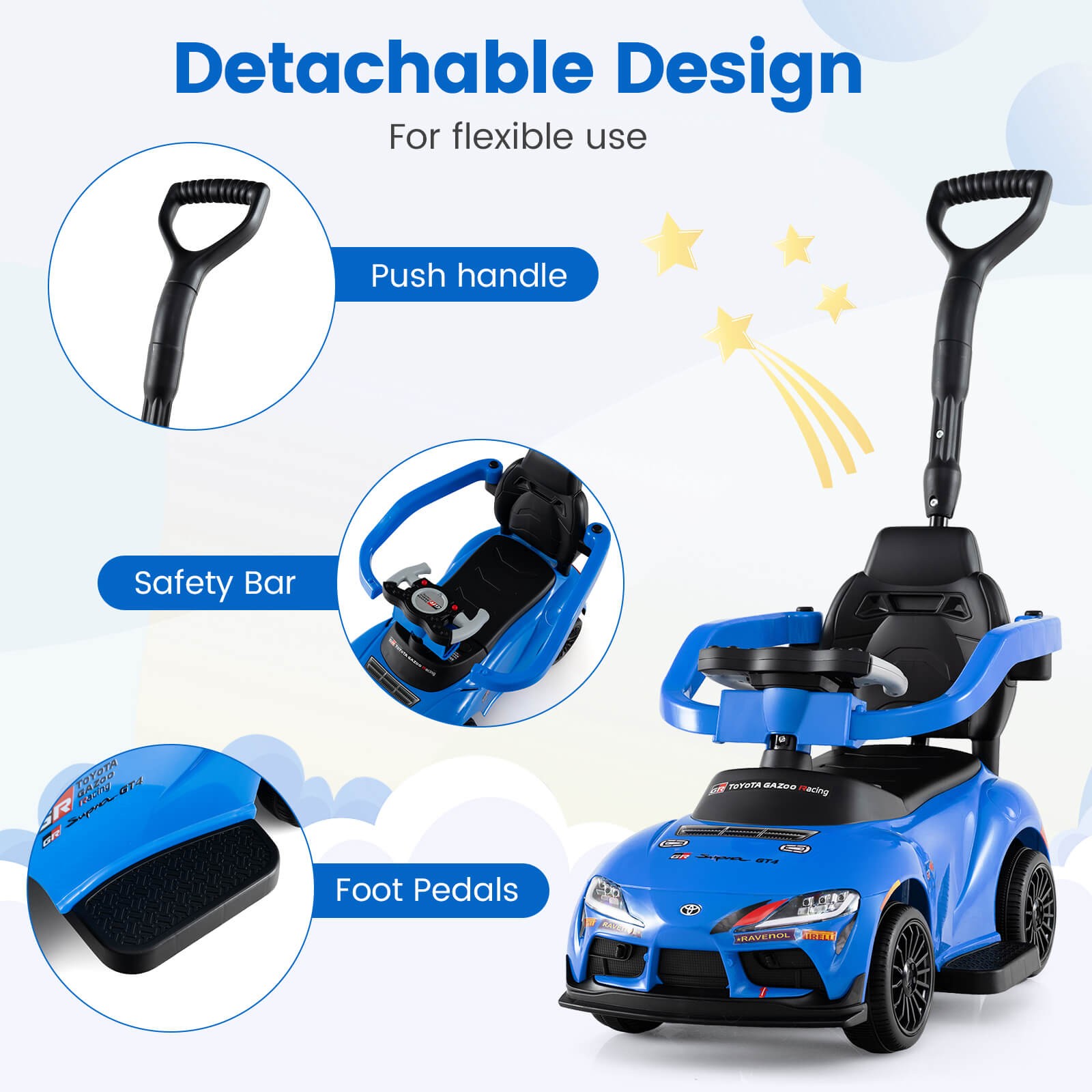 Toyota Licensed Ride on Push Car w/Parent-Control Handle Music Safety Guardrail